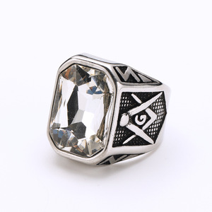 Erkek moda yüzükler bilezik seti avrupa amerikan tarzı Hip Hop büyük taşlar AJ titanyum paslanmaz çelik masonik için - Product Image 6