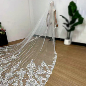 लुओक्सिन नया थोक फीता एज सॉफ्ट टले शादी के घूंघट हाथ से बनाया हुआ नरम टुलल फीता ब्राइडल घूंघट - Product Image 3