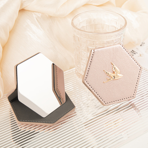 Hexagon Unbreakable Stainless Steel Pocket <b>Mirror</b> Gold Bird Emblem PU Leather Folding Stand Desktop Vanity <b>Mirror</b> Gift - Product Image 1