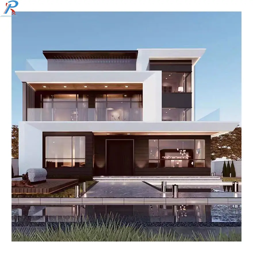 Villa prefabricada moderna, estructura de acero ligera, casas modulares, casas prefabricadas, villa de acero