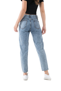 1912116 Denim Distressed Loose Cómodo <span class=keywords><strong>Mom</strong></span> <span class=keywords><strong>Jeans</strong></span> Snow Washed Casual Straight Denim Pants <span class=keywords><strong>Jeans</strong></span> de mujer - Product Image 3