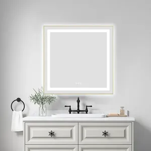 Miroir de courtoisie LED en verre de 30x30 pouces avec éclairage avant/arrière, cadre mural en aluminium anti-buée, design moderne, 3 options de couleur - Product Image 1