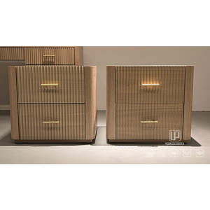 Stylish Luxury Villa Hotel Apartment Furniture Nightstands Bedroom Wooden Brown Square Nightstand Set 2 01 Nightstand Set 2 01 - Product Image 2