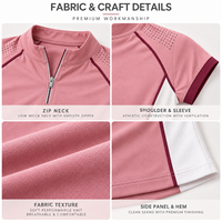 Haut de tennis personnalisé pour femme à manches courtes et col zippé, découpé au laser, respirant, color block, pour l'entraînement sur le terrain