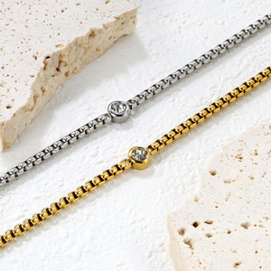 Conjunto de Pulsera y Collar con Diamantes Redondos Geométricos, Bisel de Aleación de Zinc, Joyería Unisex para Regalo - Product Image 1