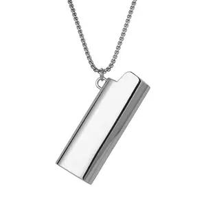 Hip-hop Gold Silver Plated Titanium Steel Beads Necklace for Smoker Rapper Lighter Cover Pendant Necklace