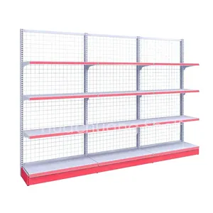 Hot popular supermarket shelf metal display wall rack grocery retail store mini mart shelving mesh wire gondola rack in stock