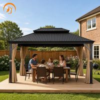 Pergola à toit rigide double en aluminium pour extérieur, avec rideaux moustiquaires imperméables en PE, pour terrasse, balcon, patio, jardin, finition thermolaquée