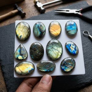 MAHNAJ GEMS ขายส่งพลอยลาบราดอไรต์ธรรมชาติคุณภาพสูง รูปทรงวงรีขัดเงา สำหรับอุปกรณ์ทำเครื่องประดับขายส่ง - Product Image 2