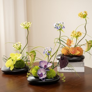 Flores artificiales, arreglo de flores de seda, juego de piedras de tinta, adornos decorativos para el hogar y la sala de estar - Product Image 3