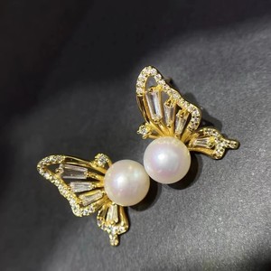 WENCHI 10735 22349DIY Clous d'oreille en argent S925 avec perles rondes 6-7mm, plateau vide, accessoires papillon pour bijoux en perles - Product Image 1