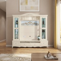 Meuble TV extensible moderne et minimaliste en bois blanc avec éclairage LED à couleur réglable, étagères, support au sol pour salon