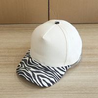 Casquette de baseball unisexe personnalisée à 5 panneaux en coton, motif zèbre, visière incurvée, ajustable, snapback, premium, structurée, bicolore