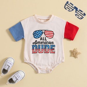 Vêtements pour bébé garçon 4 juillet 2026, <span class=keywords><strong>T</strong></span>-<span class=keywords><strong>shirt</strong></span> à manches courtes et barboteuse bulle pour tout-petit, motif 'American <span class=keywords><strong>Dude</strong></span> Glasses' USA - Product Image 2