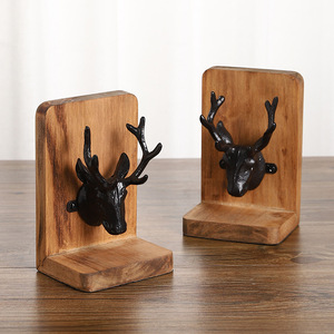 Sujetalibros de Madera Maciza con Cabeza de Ciervo, Estilo Moderno y Sencillo, Organizador de Librería, Decoración para el Hogar y Oficina - Product Image 2