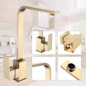 <span class=keywords><strong>Robinet</strong></span> <span class=keywords><strong>de</strong></span> cuisine moderne en acier inoxydable doré à poignée unique, carré, eau chaude et froide, rotation à 360 degrés, montage sur plan, pour hôtel et salle <span class=keywords><strong>de</strong></span> bain - Product Image 4