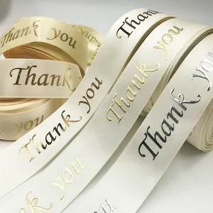 Gordon Ribbon Silver Foil Printed With Customized Printed Logo Cake Ribbons Thank You Silk Ribbon For Bouquets