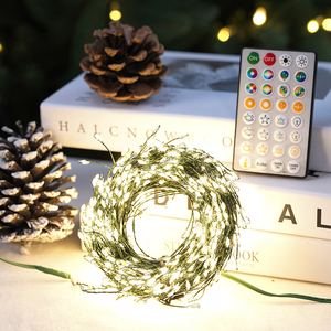Guirlande lumineuse LED de Noël avec télécommande, fil de cuivre vert foncé pour la décoration de l'arbre de Noël dans le salon - Product Image 3