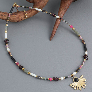 Moda moda corazón mariposa Concha piedra natural hecho a mano colorido cuentas piedras preciosas gargantilla colgante collar 14K joyería de mujer - Product Image 6