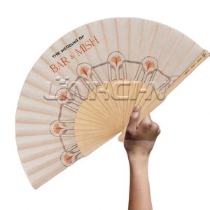 Éventail pliant en bois avec tissu pour décoration murale, vente en gros - Product Image 2