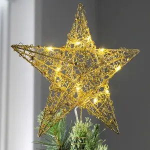 Topper albero di natale stella pre-illuminata 31 cm oro/argento