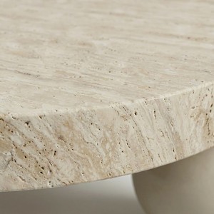 <span class=keywords><strong>Tavolino</strong></span> da Caffè in Legno con Impiallacciatura in Travertino Beige, Forma Rotonda, Stile Moderno e Semplice per <span class=keywords><strong>Soggiorno</strong></span> - Product Image 4