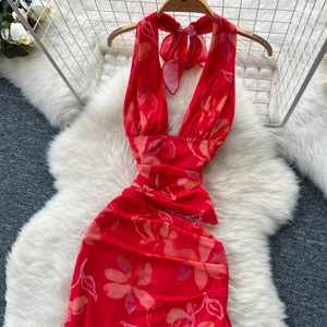 Vestido midi casual de verano para mujer, sexy, sostenible, tejido, transpirable, con cuello en V, abertura asimétrica, corte en A, espalda descubierta, con volantes y encaje. - Product Image 2