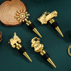 Christmas Metal Wine Bottle Stoppers With Snowflake Car Sleigh Deer Design Gold Color Ribbed Closure For Wine Bottles - Product Image 3
