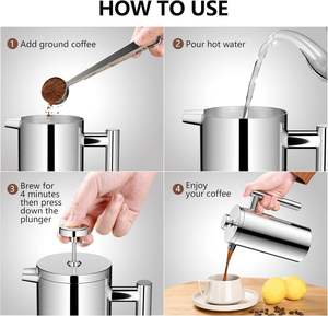 Cafetera Francesa de Acero Inoxidable, Ecológica, Moderna, de Doble Pared y Aislada, con Jarra de Metal - Product Image 6