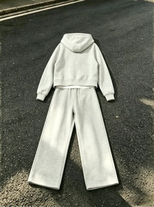 Unisex Casual Tracksuit Set Hooded Zipper Full Length Solid Color Loose Fit 100% Cotton Autumn Wear - Product Image 2