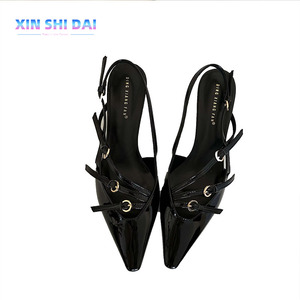 2025 Spring/Summer Women's Pump High Heels New Pointed Stiletto with Buckle Single Shoes Design Rear Top Sandals - Product Image 1