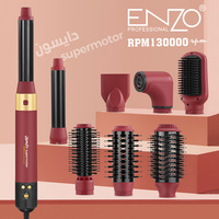 ENZO Brosse lissante électrique professionnelle 8 en 1, moteur sans balais, lisseur, boucleur, peigne, sèche-cheveux, brosse pour un coiffage volumineux à chaud