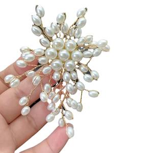 Broche de luxe pour femmes en alliage plaqué argent, tissée avec des perles d'imitation et des glands, perles en grappe pour accessoires vestimentaires, fêtes - Product Image 6