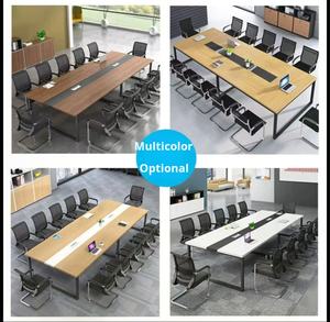 Modern Simple Wood Grain Panel Office Conference Table and Chair Set for Small Meeting <strong>Rooms</strong> or School Long Office Desk - Product Image 5
