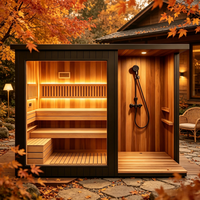 Sauna intérieur en bois, cabine de sauna sèche, sauna infrarouge lointain, salle de douche de luxe pour usage résidentiel dans le jardin ou la cour.