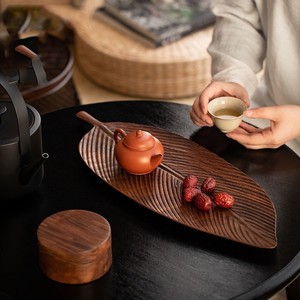 Handmade Walnut Leaf <b>Tea</b> <b>Tray</b> Solid Wood Creative Serving <b>Tray</b> For Home <b>Tea</b> And Snacks - Product Image 1