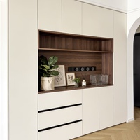 Cuisine Modulaire Moderne Européenne de Luxe, Finition Stratifiée, Panneaux de Portes en Mélaminé, Acrylique et Marbre, Fixation Murale pour Appartement