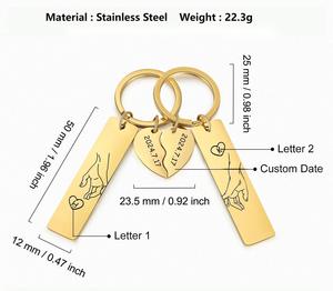 พวงกุญแจ<span class=keywords><strong>คู่</strong></span>รักทำจากสแตนเลสของขวัญของคนรักส่วนตัวพวงกุญแจแท่งแกะสลักกระจกขัดเงาและรูปหัวใจ - Product Image 4