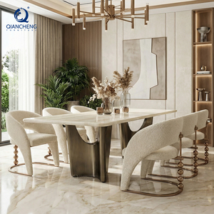 Juego de Comedor de Lujo de China Foshan para 6 y 8 Personas con Mesa Moderna de Mármol y Acero Inoxidable y Sillas de Alta Gama - Product Image 5