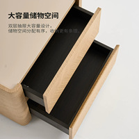 Table de chevet minimaliste italienne à 2 tiroirs, placage de bois texturé, armoire de chevet carrée, rangement moderne pour chambre à coucher