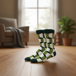 Angelina <b>Men's</b> Mid Calf <b>Socks</b> <b>Green</b> White Black Checkered Pattern Casual Daily Wear Spring Knitted Standard Thickness - Product Image 2