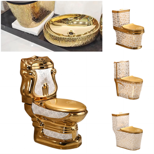 Siège de toilette Gabinetto Lavatorio Inodoro Commercial Traditionnel à double chasse Siège de toilette sanitaire doré et évier de luxe - Product Image 1