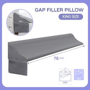Coussin <span class=keywords><strong>de</strong></span> <span class=keywords><strong>lit</strong></span> King Size avec design en forme <span class=keywords><strong>de</strong></span> <span class=keywords><strong>cale</strong></span>, pour tête <span class=keywords><strong>de</strong></span> <span class=keywords><strong>lit</strong></span> et remplissage d'espace <span class=keywords><strong>de</strong></span> <span class=keywords><strong>matelas</strong></span> (0-6 pouces), en polyuréthane PU gris uni, 76x10x7 - Product Image 2