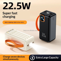 Batterie externe grande capacité 60000 mAh avec 4 câbles intégrés, charge rapide PD 22,5 W, écran LED, lampe torche, chargeur portable avec poignée