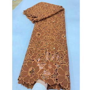 Nueva <span class=keywords><strong>moda</strong></span> precio de fábrica cordón guipur encaje piedras bordado ecológico tela Floral para vestido de novia Mali mujeres 5 yardas - Product Image 4