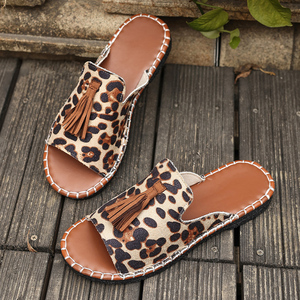 Sandales compensées bohèmes ethniques imprimées à pampilles pour femmes, à bout ouvert, style plateforme, pour la plage - Product Image 6