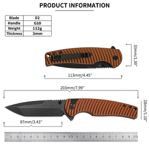 Cuchillo Plegable Táctico de Supervivencia para Exteriores y Camping, Hoja de Acero D2, Mango G10, con Clip, Venta al Por Mayor - Product Image 2