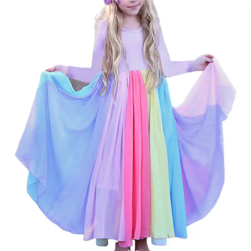 Girls Clothing Mesh Dress Princess Dress Baby Dress Rainbow Print 2020 Arrivals Summer Full Children Custom MADE Casual BD Satin