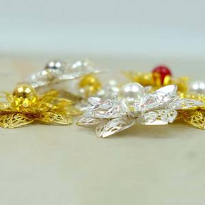 ที่คาดผมเครื่องประดับไข่มุกชุบเงินทองโลหะ3D ชุดเดรสประดับด้วยพลอยเทียมไข่มุกดอกไม้กลวง - Product Image 4