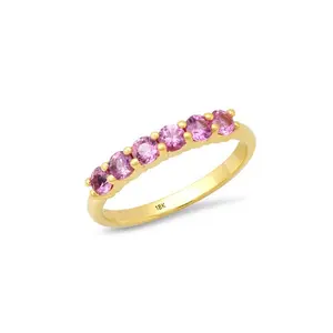 Anillo de zafiro de apilamiento rosa para mujer, chapado en oro de 14k, plata 925